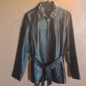 Colebrook Classics Ladies Full Zip,Tie Belt Leather Jacket